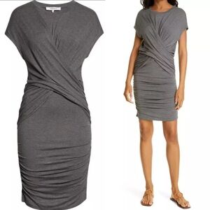 FRAME Ruched Jersey Crisscross Dress In Gray Size Medium